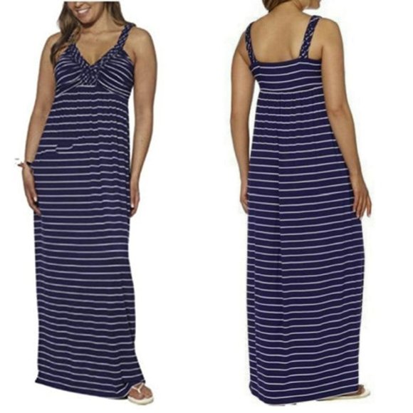 Design History Dresses & Skirts - 👗 DESIGN HISTORY | Blue and White Striped Maxi Dress with Braided Neckline | L